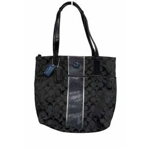 Coach Signature Black Python Stripe Tote Shoulder Canvas Handbag H1360-F25706